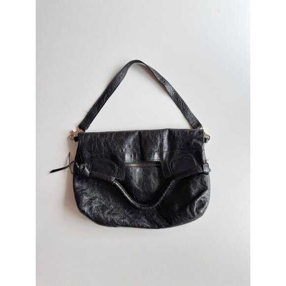 FOLEY + CORINNA Mid City Black Crinkle Leather Foldover Crossbody Bag Purse - Picture 3 of 14